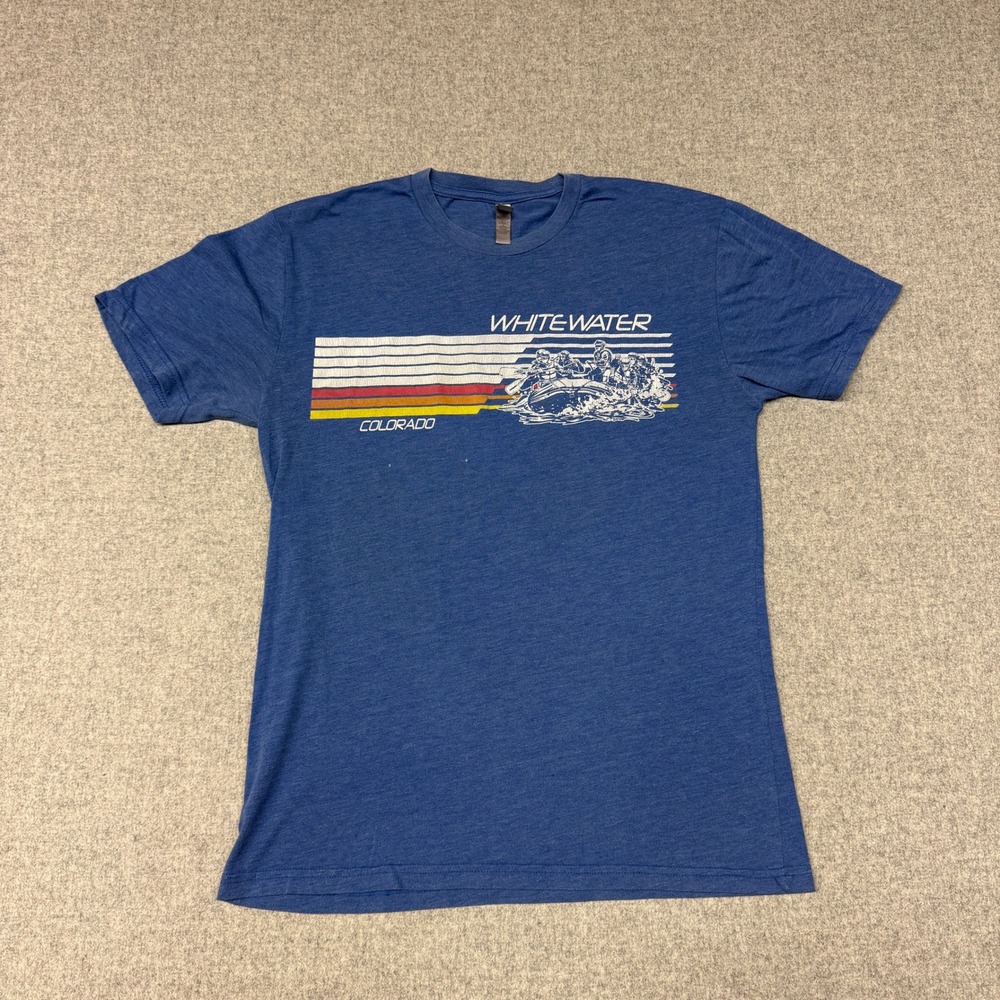 Next Level White Water Colorado T-Shirt Large Blue Heather Rafting Graphic Tee